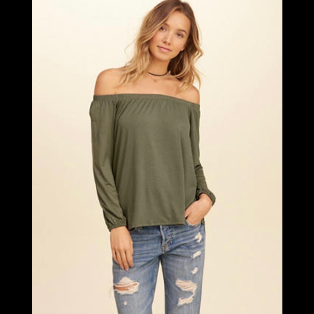 Hollister Olive Off The Shoulder Top